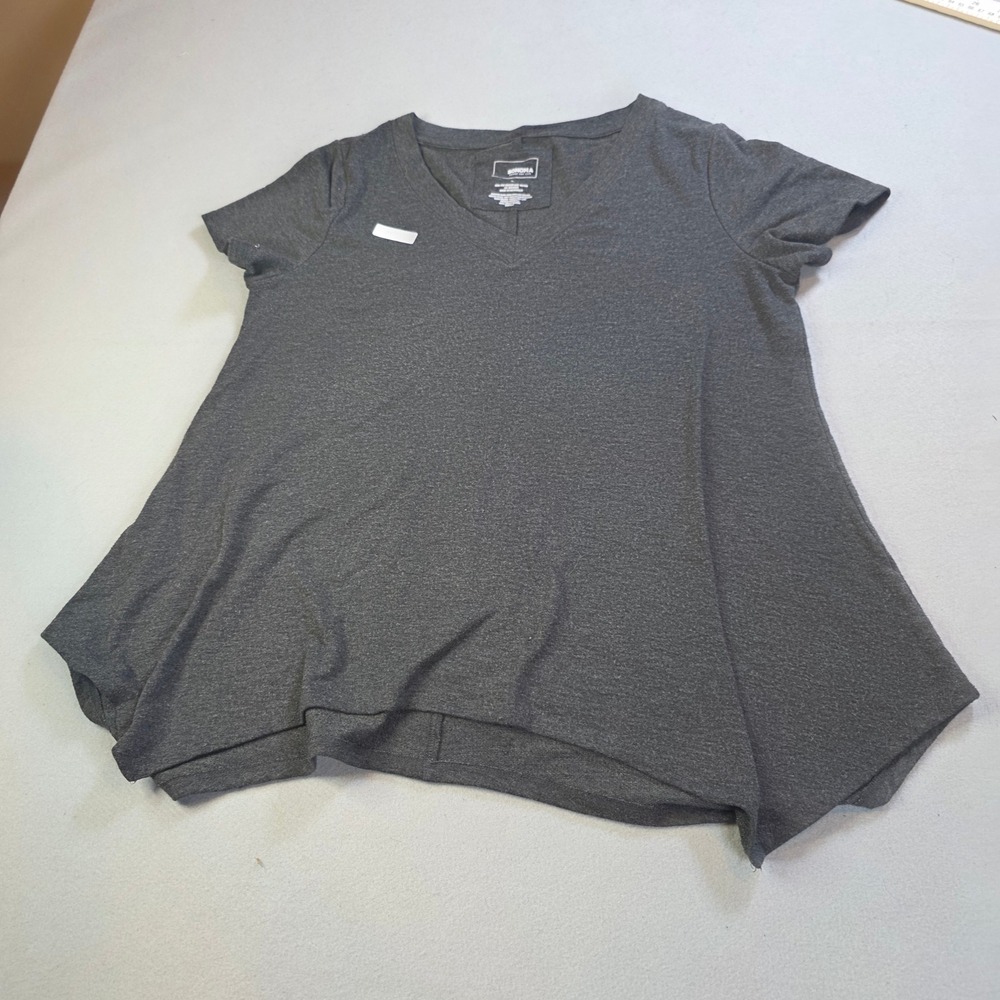 Sonoma Goods For Life Womens V-Neck Sharkbite Hem Tee Charcoal Grey Large
